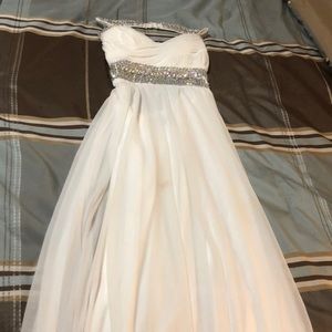All white and rhinestone prom dress